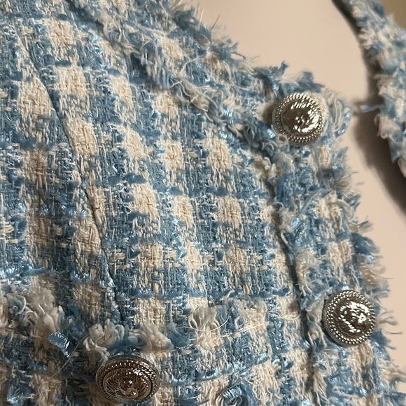 NIWIY Blue White Tweed Bouclé Blazer Jacket Size M - Picture 3 of 6